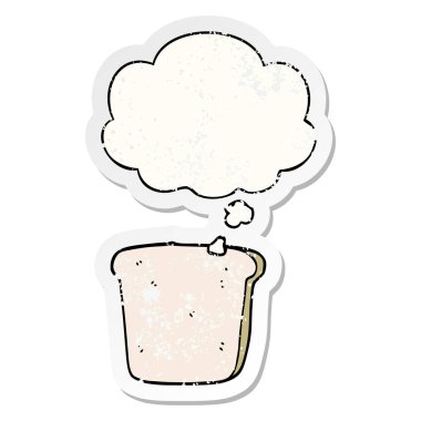 sıkıntılı bir yıpranmış s olarak ekmek karikatür dilim ve düşünce balonu