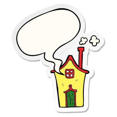 karikatür evi ve konuşma balonu etiket