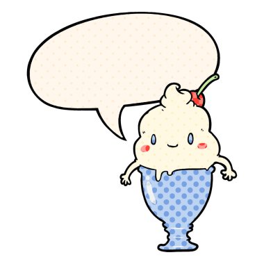 çizgi roman tarzında sevimli karikatür dondurma ve konuşma balonu