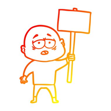 sıcak degrade çizgi çizim karikatür yorgun kel adam