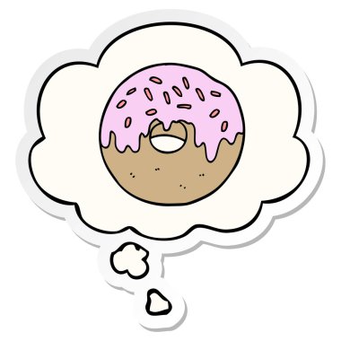 karikatür donut ve baskılı bir etiket olarak düşünce balonu