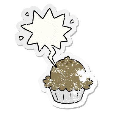 sevimli karikatür pasta ve konuşma balonu sıkıntılı etiket