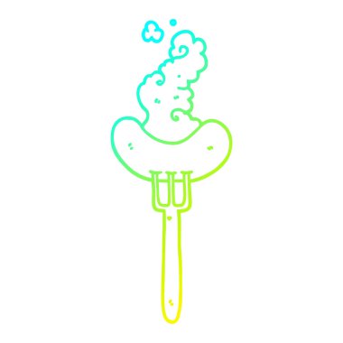 çatal üzerinde karikatür sosis çizim soğuk degrade çizgi çizim