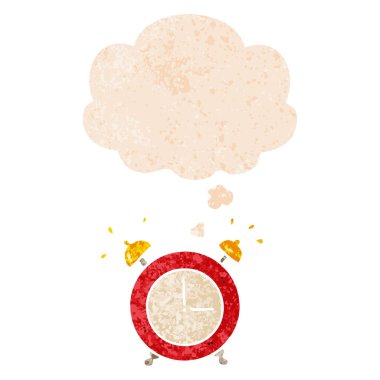 retro dokulu tarzda çalar saat ve düşünce balonu