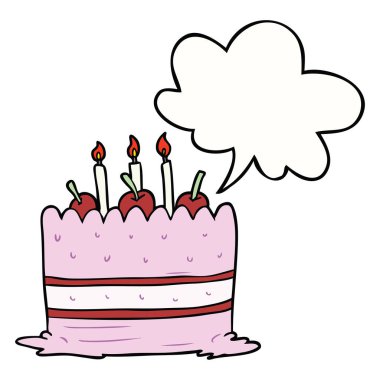 karikatür doğum günü pastası ve konuşma balonu