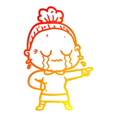 sıcak degrade çizgi çizim karikatür ağlayan yaşlı bayan