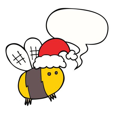 sevimli karikatür arı noel şapka ve konuşma balonu giyen
