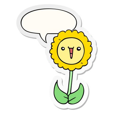 karikatür çiçek ve konuşma kabarcık etiket