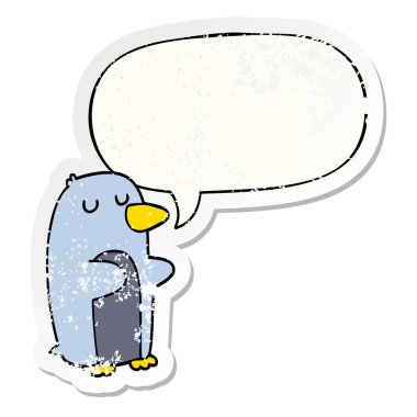 karikatür penguen ve konuşma balonu sıkıntılı etiket
