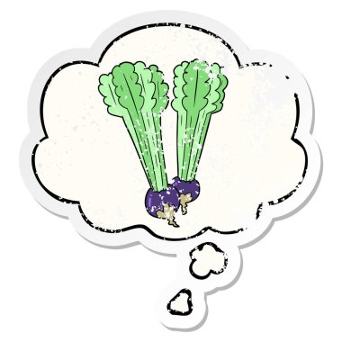 karikatür pancar ve sıkıntılı yıpranmış etiket olarak kabarcık düşünce