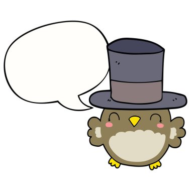 çizgi film baykuş üst şapka ve konuşma balonu giyiyor