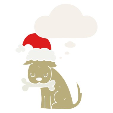 retro tarzında sevimli noel köpek ve düşünce balonu