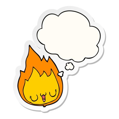 baskılı bir etiket olarak yüz ve düşünce balonu ile karikatür alev