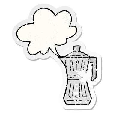 karikatür espresso maker ve konuşma balonu sıkıntılı etiket