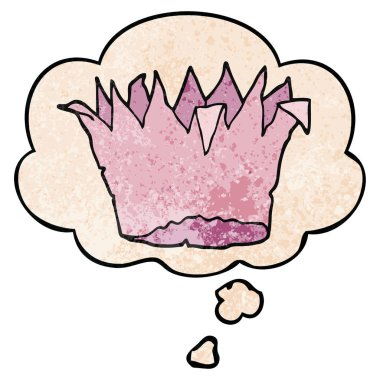 karikatür kağıt taç ve grunge doku desen düşünce balonu