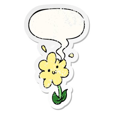 karikatür çiçek ve konuşma balonu sıkıntılı etiket