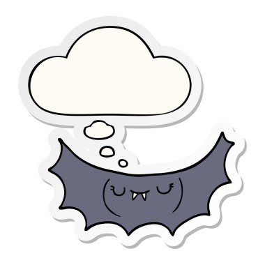 karikatür vampir yarasa ve baskılı bir etiket olarak kabarcık düşünce