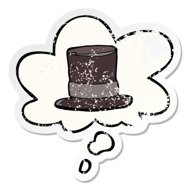 bir sıkıntılı aşınmış Sticker olarak karikatür üst şapka ve düşünce balonu