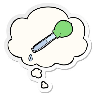 karikatür pipet ve baskılı bir etiket olarak kabarcık düşünce