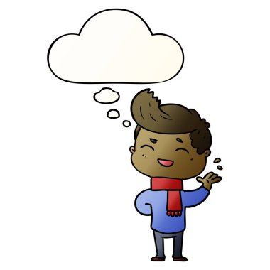 karikatür adam gülme ve pürüzsüz degrade tarzında kabarcık düşünce