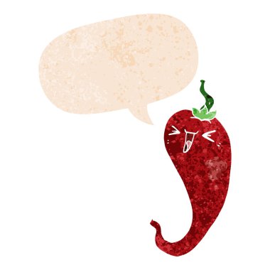retro dokulu sty karikatür sıcak biber ve konuşma balonu