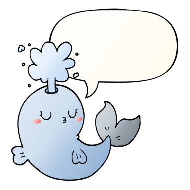 düzgün gradien karikatür balina spouting su ve konuşma balonu