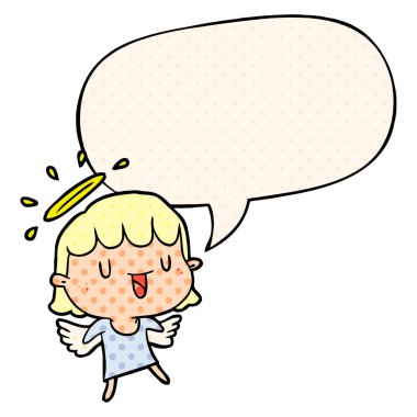 çizgi roman tarzında sevimli karikatür melek ve konuşma balonu