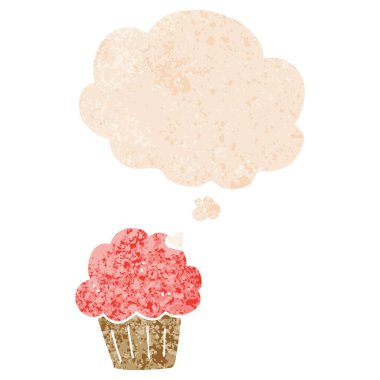 karikatür kek ve Retro dokulu tarzında düşünce kabarcık