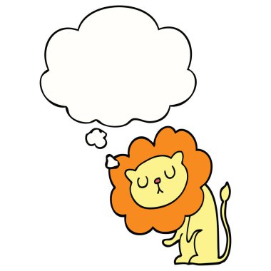 sevimli karikatür aslan ve düşünce balonu