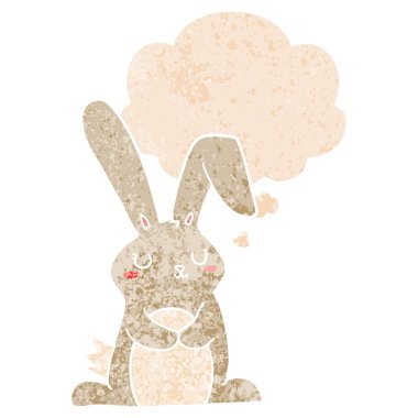 retro dokulu tarzında karikatür tavşan ve düşünce balonu