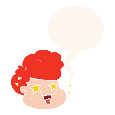 retro tarzında karikatür heyecanlı çocuk ve konuşma balonu