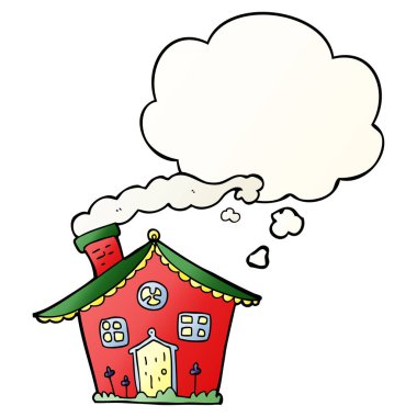 karikatür ev ve pürüzsüz degrade tarzında düşünce balonu