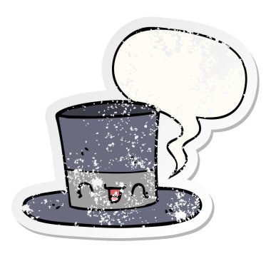 karikatür üst şapka ve konuşma balonu sıkıntılı etiket