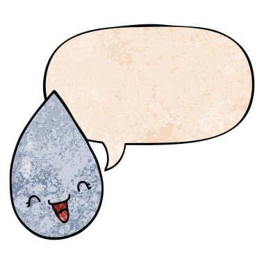 retro doku tarzında karikatür yağmur damlası ve konuşma balonu