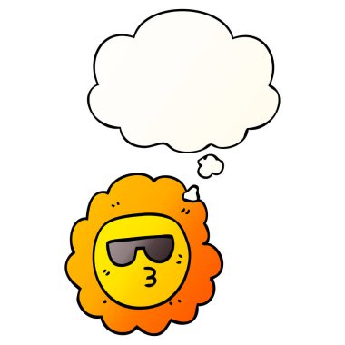 karikatür ayçiçeği ve pürüzsüz degrade tarzında düşünce balonu
