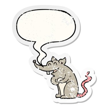 karikatür sıçan ve konuşma balonu sıkıntılı etiket