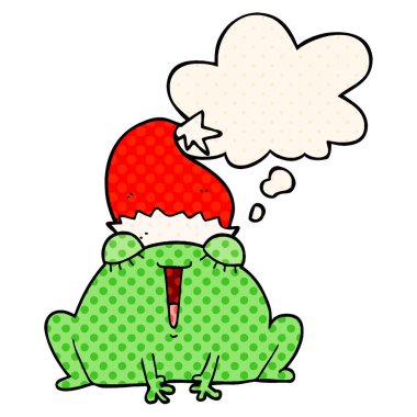 sevimli karikatür noel kurbağa ve çizgi roman sty düşünce balonu