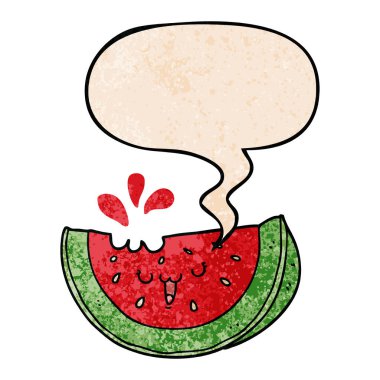 retro doku tarzında karikatür karpuz ve konuşma balonu