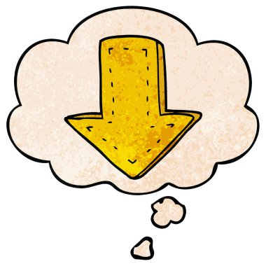 karikatür işaret ok ve grunge doku patt düşünce balonu