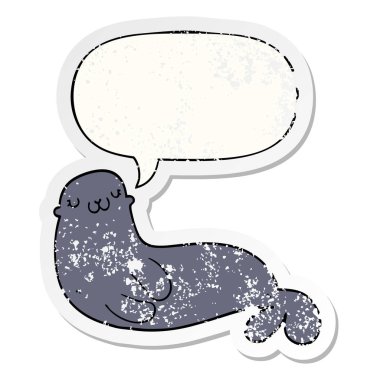 sevimli karikatür mühür ve konuşma balonu sıkıntılı etiket