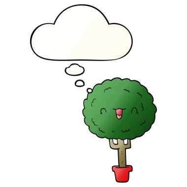 karikatür mutlu ağaç ve pürüzsüz degrade tarzında kabarcık düşünce