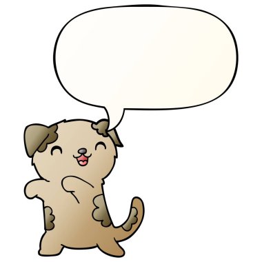 pürüzsüz degrade tarzında sevimli karikatür köpek yavrusu ve konuşma balonu