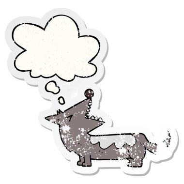 bir sıkıntılı aşınmış Sticker olarak karikatür köpek ve düşünce kabarcık