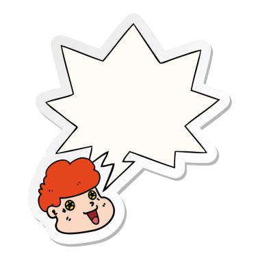 karikatür çocuk yüzü ve konuşma kabarcık etiket