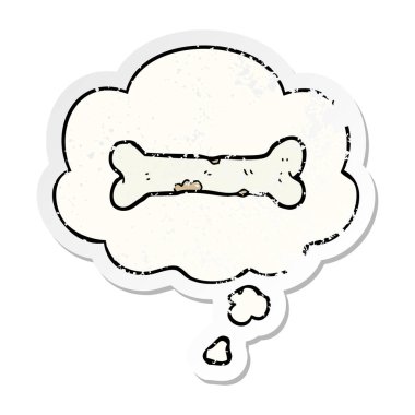 karikatür kemik ve sıkıntılı yıpranmış etiket olarak kabarcık düşünce