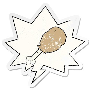 karikatür tavuk bacak ve konuşma balonu sıkıntılı etiket