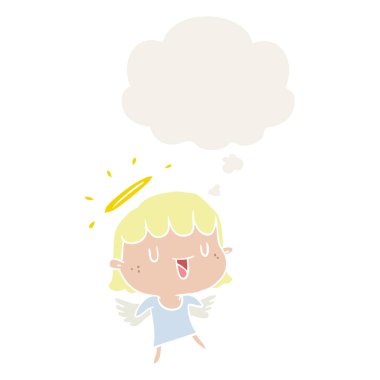 karikatür melek ve retro tarzında düşünce balonu