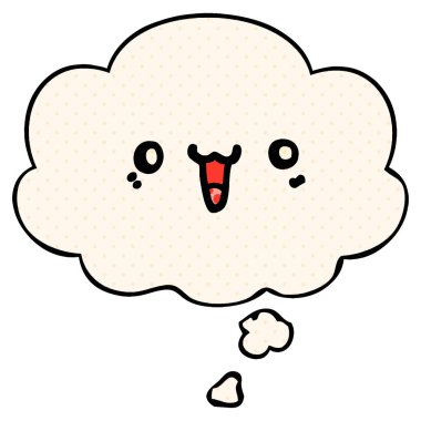 çizgi roman tarzında mutlu karikatür yüz ve düşünce balonu