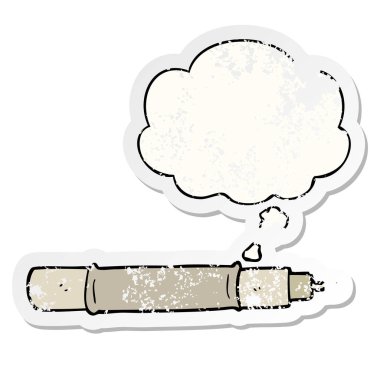 karikatür kalem ve sıkıntılı yıpranmış etiket olarak kabarcık düşünce