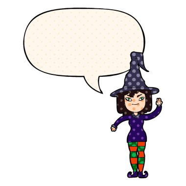 çizgi roman tarzında karikatür cadı ve konuşma balonu